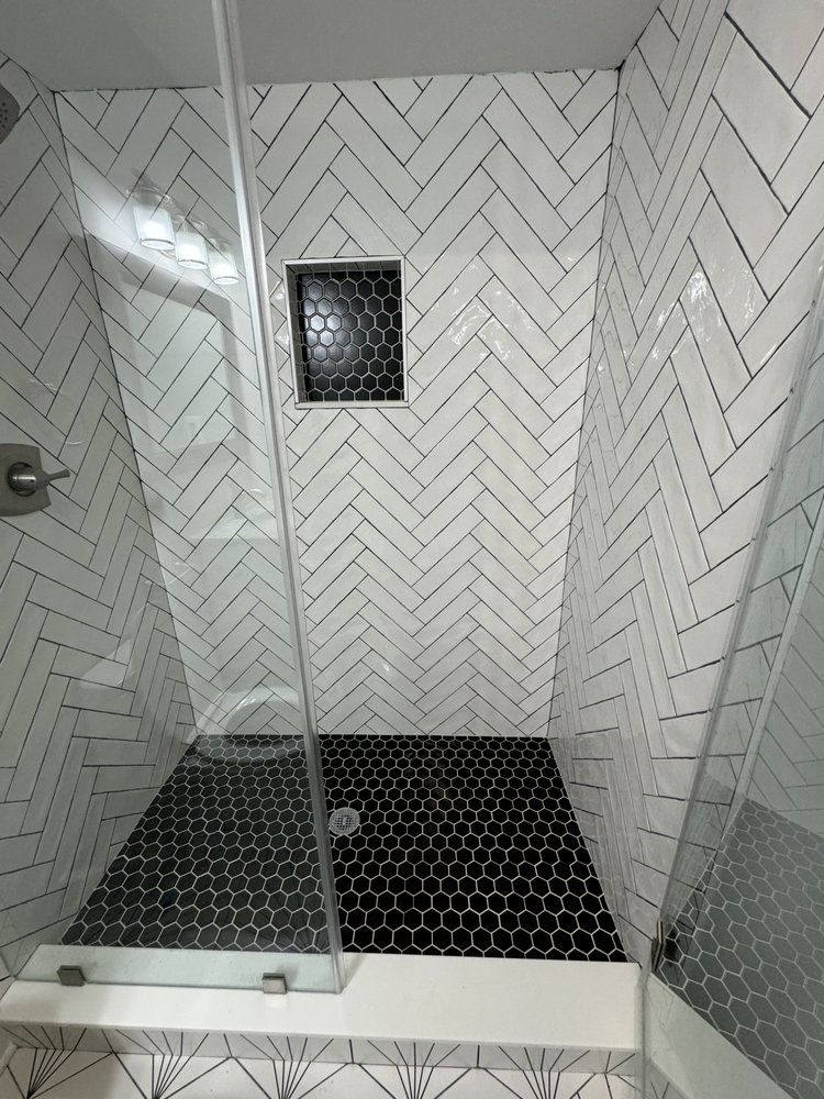 Herringbone tile shower